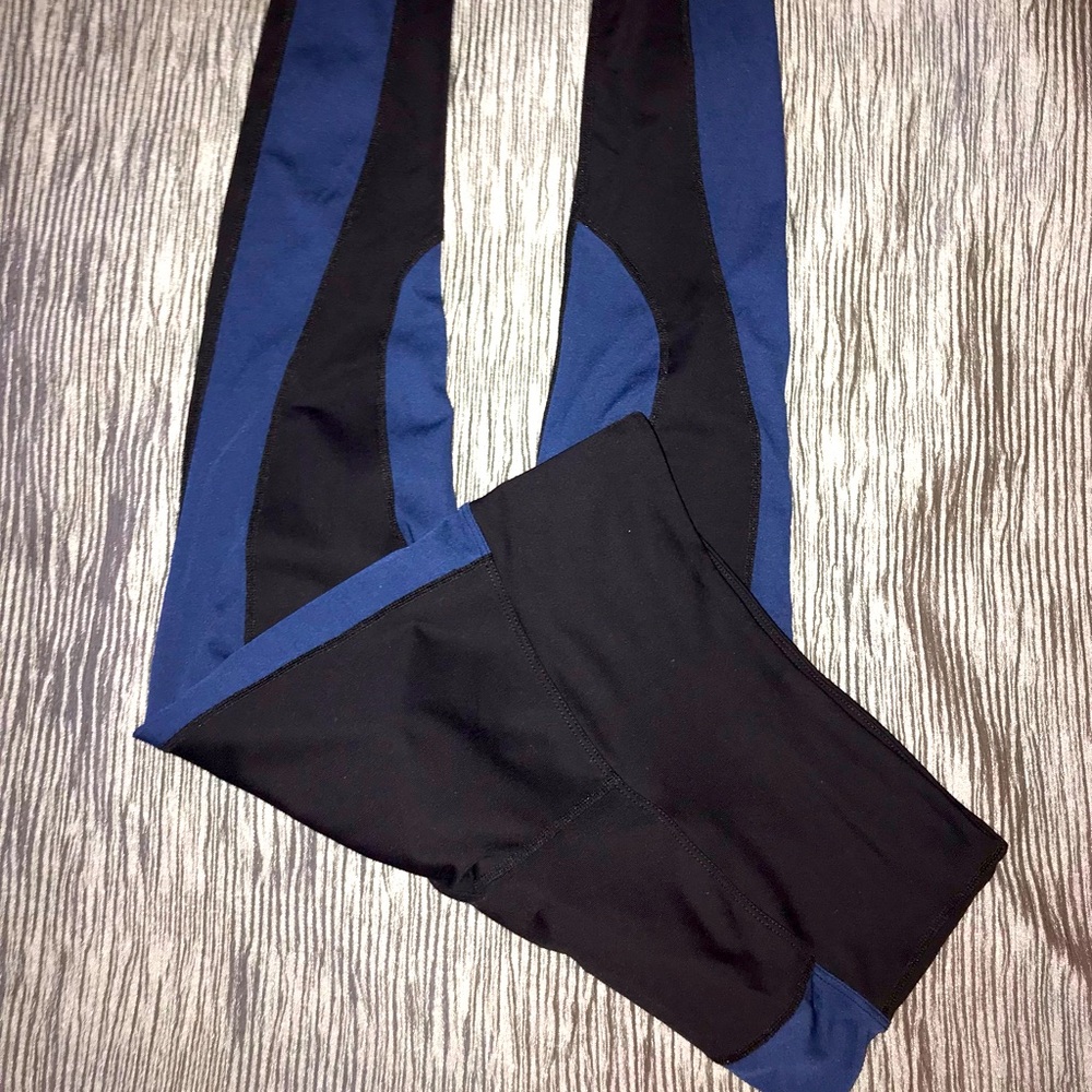 Black Blue Color-block Leggings